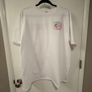Loewe Men's Short Sleeve Crew Neck Embroidered Basic T-Shirt White Large